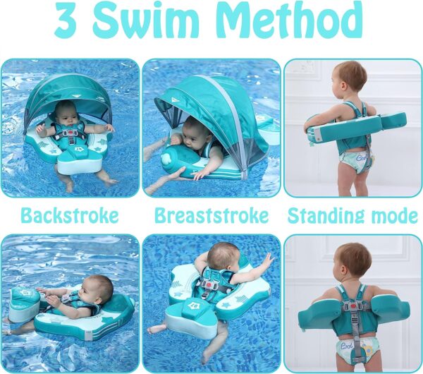 Baby Swim Float with Canopy, Non-Inflatable Solid Baby Float, Upgrade Soft Waterproof Skin-Friendly Leather Material Infant Swim Float for Boys and Girls Infant/Baby/Toddler - Image 3