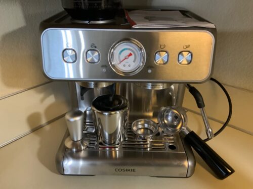 Espresso Machine with Grinder, Semi Automatic Espresso Machine with Steamer Milk Frother, COSIKIE All in One Espresso Coffee Machines 20 Bar, Home Barista Cappuccino Coffee Maker, Gifts for Her or Him photo review