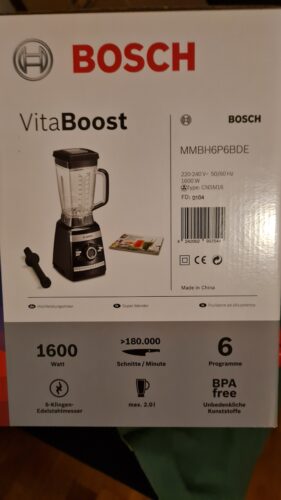 Bosch MMBH6P6BDE Vitaboost Standmixer (1.600 W, 6 Programme, ideal für große Portionen, 6-Klingen-Edelstahlmesser, Stößel, mit Rezeptbuch, 45.000 Motorumdrehungen/Min) schwarz photo review