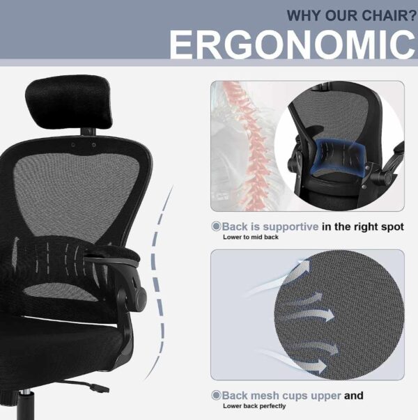 Office Chair Ergonomic Desk Chair Comfort Adjustable Height with Wheels，Lumbar Support Mesh Swivel Computer Home Office Study Task Chair - Image 2