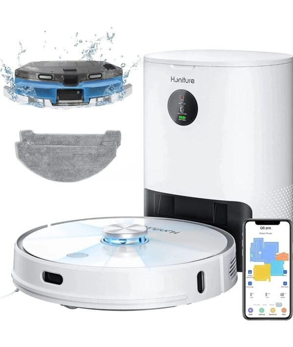 HONITURE Robot Vacuum and Mop Combo, Self Emptying Vacuum Cleaner with 3500Pa Max Suction, Robotic Vacuum Cleaner with LiDAR Navigation, Good for Pet Hair, Carpets, Hard Floors, Self-Charging, Q6 Pro See less