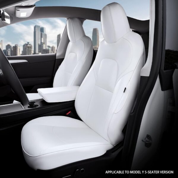 LOZUZ Seat Covers for Tesla Model Y Seat Covers 2023-2020 Car Interior Seat Cover Model Y White Organosilico Leather Car Seat Accessories(White Organosilicon Front seat kit) - Image 2