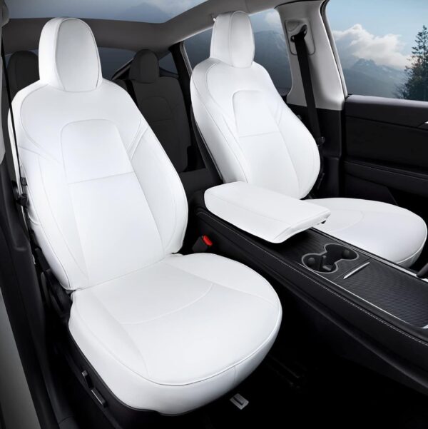 LOZUZ Seat Covers for Tesla Model Y Seat Covers 2023-2020 Car Interior Seat Cover Model Y White Organosilico Leather Car Seat Accessories(White Organosilicon Front seat kit)