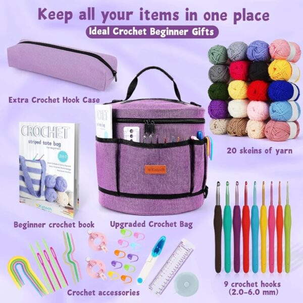 Katech Crochet Kit for Beginners, Beginner Crochet Kit for Adults and Kids Crochet Kits Includes Crochet Hooks Knitting Bag Crochet Yarn for Crocheting Instruction Knitting Kit Crochet Supplies Gift - Image 2