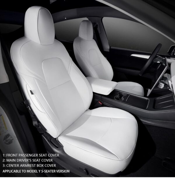 LOZUZ Seat Covers for Tesla Model Y Seat Covers 2023-2020 Car Interior Seat Cover Model Y White Organosilico Leather Car Seat Accessories(White Organosilicon Front seat kit) - Image 3