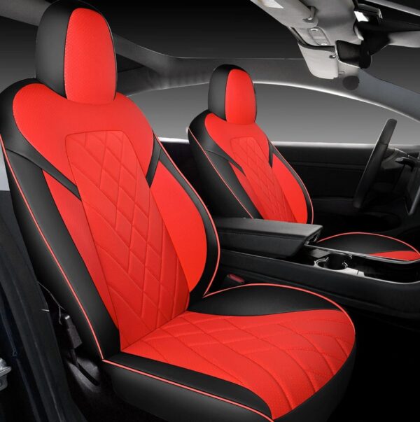 TAPHA Faux Leather Seat Cover Set for Tesla Model 3 2017-2022, Breathable and Water-Resistant, Include Seat Covers for Front and Rear Seats (Black/Red)