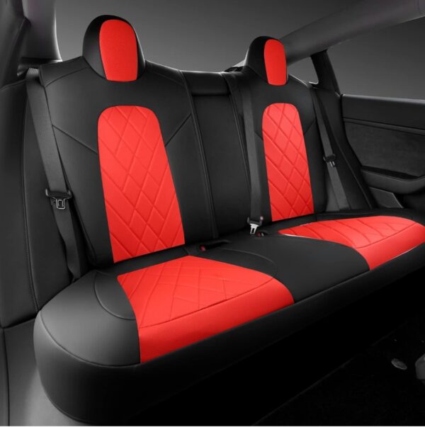 TAPHA Faux Leather Seat Cover Set for Tesla Model 3 2017-2022, Breathable and Water-Resistant, Include Seat Covers for Front and Rear Seats (Black/Red) - Image 6