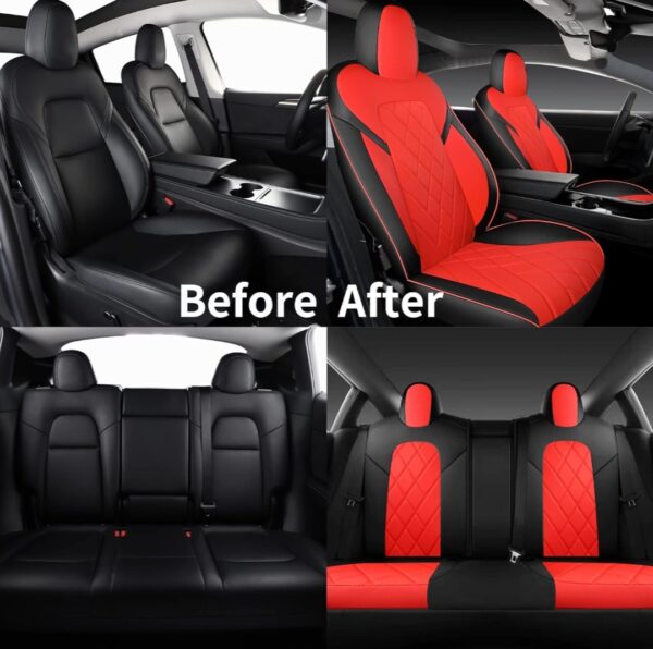 TAPHA Faux Leather Seat Cover Set for Tesla Model 3 2017-2022, Breathable and Water-Resistant, Include Seat Covers for Front and Rear Seats (Black/Red) - Image 5