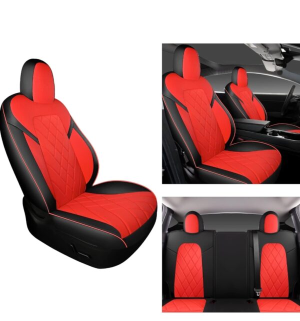 TAPHA Faux Leather Seat Cover Set for Tesla Model 3 2017-2022, Breathable and Water-Resistant, Include Seat Covers for Front and Rear Seats (Black/Red) - Image 4