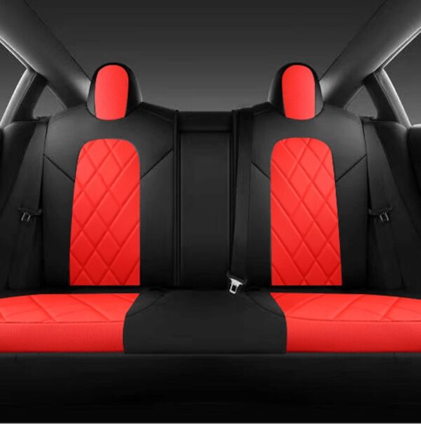 TAPHA Faux Leather Seat Cover Set for Tesla Model 3 2017-2022, Breathable and Water-Resistant, Include Seat Covers for Front and Rear Seats (Black/Red) - Image 3