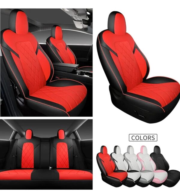 TAPHA Faux Leather Seat Cover Set for Tesla Model 3 2017-2022, Breathable and Water-Resistant, Include Seat Covers for Front and Rear Seats (Black/Red) - Image 2