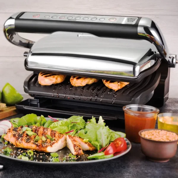 All-Clad AutoSense Stainless Steel Indoor Grill, Panini Press XL Automatic Cooking 1800 Watts Smokeless, Removable Plates, Dishwasher Safe