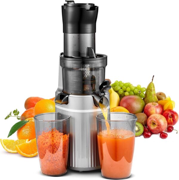 Aobosi Slow Juicer Entsafter Für Ganze Obst und Gemüse, Saftpresse Elektrisch Mit 80 mm Öffnung, Testsieger, Rückwärts Funktion, Grau