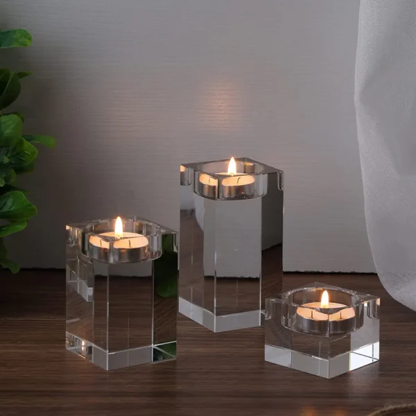 Crystal Candle Holders Set of 6 Clear Tea Light Candle Holders Square Candle Stand Glass Votive Candlestick Holders Centerpiece Table Decorations for Wedding Dining Living Room 1.57 in 3.15 in 3.94 in