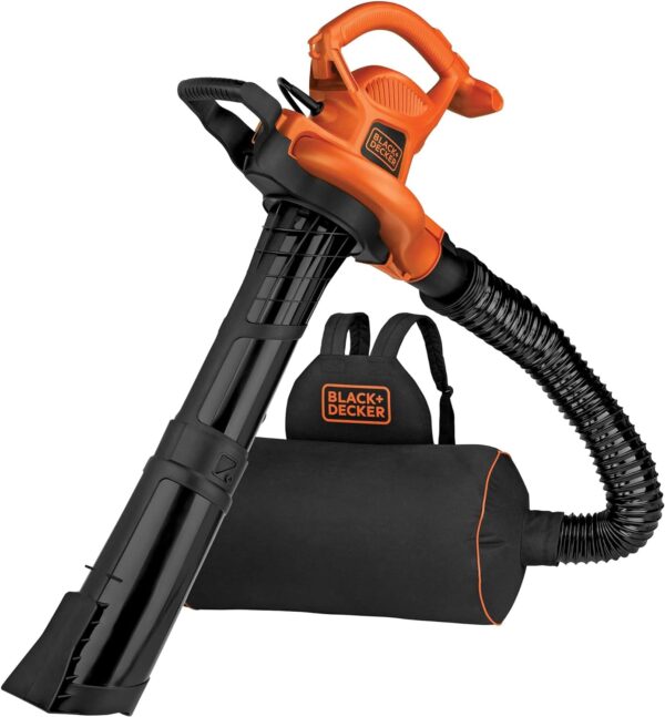 BLACK+DECKER Electric Leaf Blower, Leaf Vacuum and Mulcher 3 in 1, 250 mph Airflow, 400 cfm Delivery Power, Reusable Bag Included, Corded (BEBL7000)