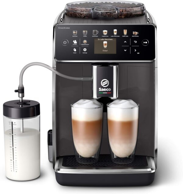 Saeco GranAroma Fully Automatic Coffee Machine - 14 Coffee Specialities, Intuitive Colour Display, 4 User Profiles, Ceramic Grinder, ‎1500 Watt, ‎1800 Millilitres, 38.3 x 26.2 x 44.8 cm (SM6580/10)