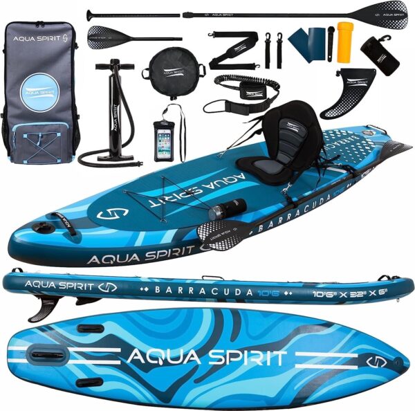 Aqua Spirit Barracuda iSUP 10'6 Paddle Board with Kayak Package - Blue