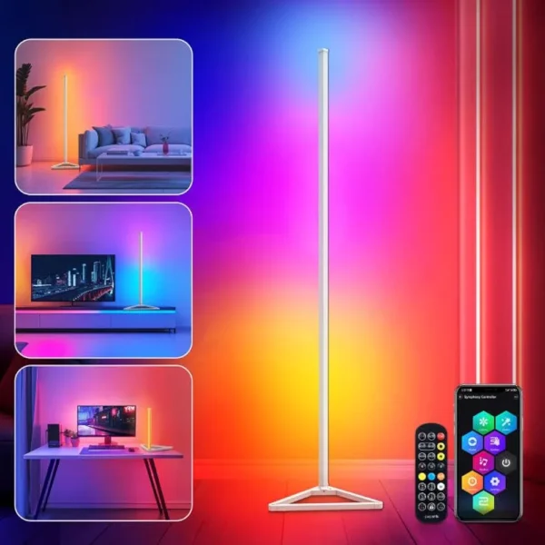 LED Floor Lamp, RGBIC Floor Lamp Living Room Dimmable, 140 cm Removable Floor Lamp, Black, Floor Lamp LED with App, 16 Million Colours, Floor Light, 300 Scene Modes, Music Mode & Timing Function