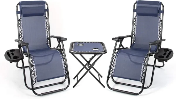 Flamaker Zero Gravity Chairs Outdoor Folding Recliners Adjustable Lawn Patio Lounge Chair with Side Table and Cup Holders for Poolside, Yard and Camping (Blue)