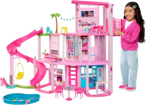 Barbie DreamHouse Doll House with 75+ Pieces Including Furniture & 3-Story Pool Slide, Pet Elevator & Puppy Play Areas