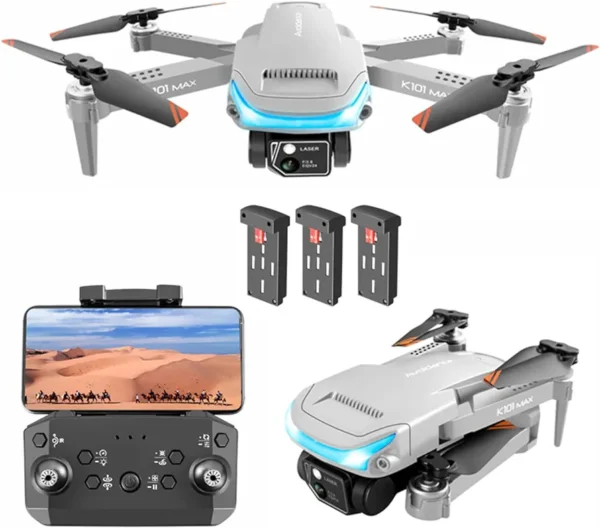 Drone with 4K ESC Dual Camera, Obstacle Avoidance Drones for Adults and Kids, FPV Live Video, 45 Mins flight, Selfie, Altitude Hold, Headless Mode, 360° roll, Define the Route, Batteries*3 (W)