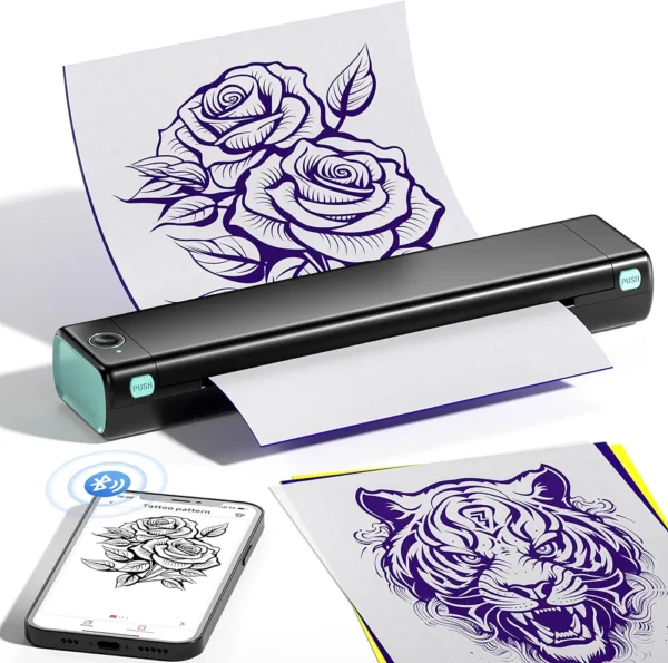 ItriAce M08F Tattoo Stencil Printer,Bluetooth Wireless Thermal Tattoo Printer Machine, with 10 Sheets Transfer Copier Paper for Tattoo Artist,Compatible with Android, iOS Phone and Laptop