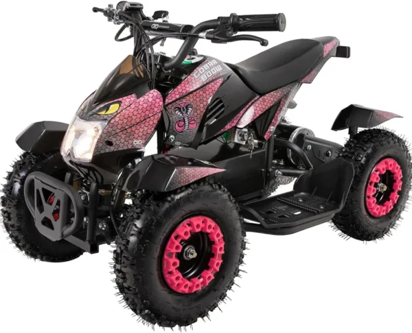 Original Actionbikes Motors Mini Children's Electric Quad ATV Cobra I 𝟴𝟬𝟬 Watt 36 V - Pocket Quad - Safety Touch System Foot Switch - 3 Speed ​​Levels (Pink/Black)