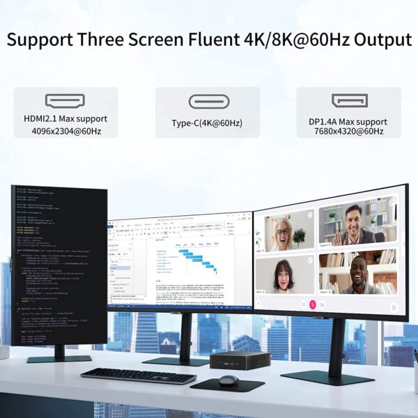 Kinupute Mini PC i9, Desktop Computer with Core i9-12900H 3.8-5.0GHz, Windows 11 Pro, 64G DDR4, 2T M.2 PCIE4.0 SSD, DP/HDMI/USB-C Port, 8K@60Hz, Dual LAN, 1x2.5G RJ45 LAN, WiFi6E/BT5.3, USB3.2, VESA - Image 3