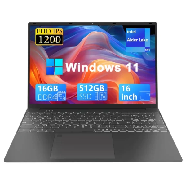 SANPTENT 16 inch Windows 11 Pro Laptop 16GB RAM 512GB SSD with 4 Core Intel