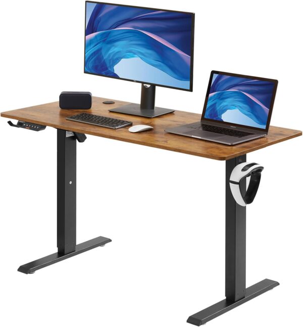 VEVOR Electric Sit-Stand Desk 60 x 140 x (72-110) cm Height Adjustable Table Memory 3 Heights Sit-Stand Workstation Metal Frame Load 82 kg for Home Office